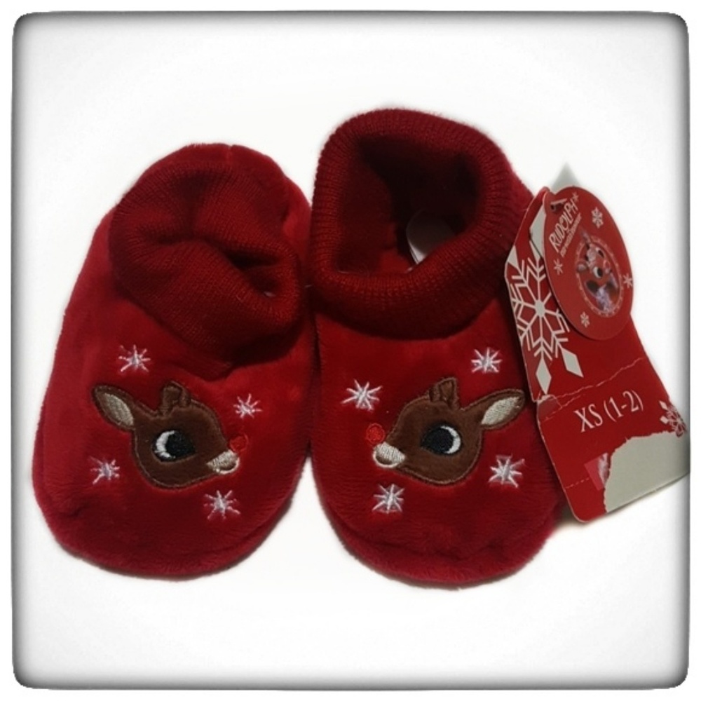 Christmas Rudolph Baby Slippers Size XS 1-2